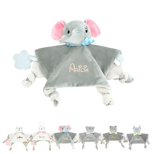 Lam Hub Fong Manta de apego Personalizado para Bebés con Nombre Mordedor de Silicona y Cascabel Pañuelo de Peluche Supersuave de 27 × 27 cm Regalo para Recién Nacidos Niños Niñas (Style 3)