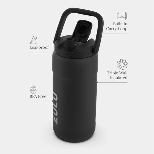 Image of ZULU Goals Vacuum Insulated Large Capacity Stainless Steel Water Bottle | Reusable Jug Thermoses with Carry Handle | Leak-Proof Lid | Perfect for Travel, Workout, Gym, Hiking, Camping | 64oz, 101oz