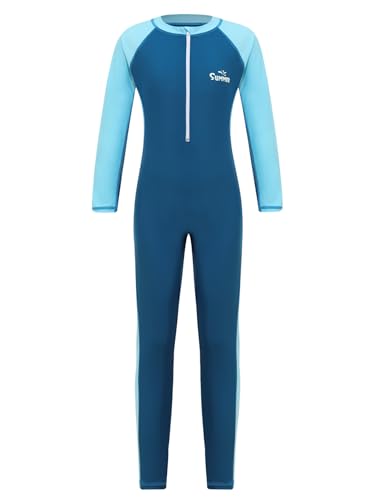 Girls Boys Full Body Modest Swimsuit One-Piece Swimwear Kids Zipper Bathing Suit UPF 50+ Rash Guard