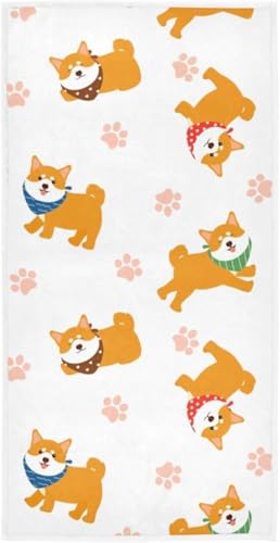 フェイスタオル バスタオル 綿 速乾 薄手 柴犬 犬爪 いぬ 犬柄 かわいい 可愛い 大判 タオル 部屋干し 柔らかく 肌に優しい 四季通用 家庭用 ホテル 業務用