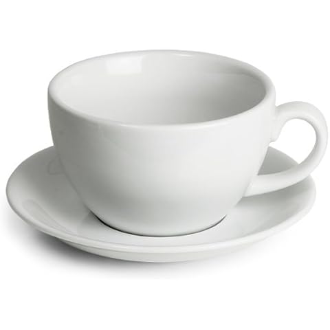 Royal Genware Bowl Cups & Saucers 12oz / 340ml - Set of 6 | Bowl Crockery - Coffee Cups, Tea Cups, Cappuccino Cups, Porcelain Cups, White Cups with Bowl Saucers Cover