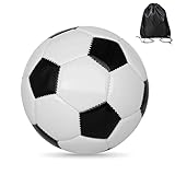 LEKAYIHU Soccer Ball Size 3 Soft PU with Ball Bag for Practice Training Anti-Explosion Design Indoor Outdoor Suitable for School Training Practice (Black White(Thickened), Size 3)