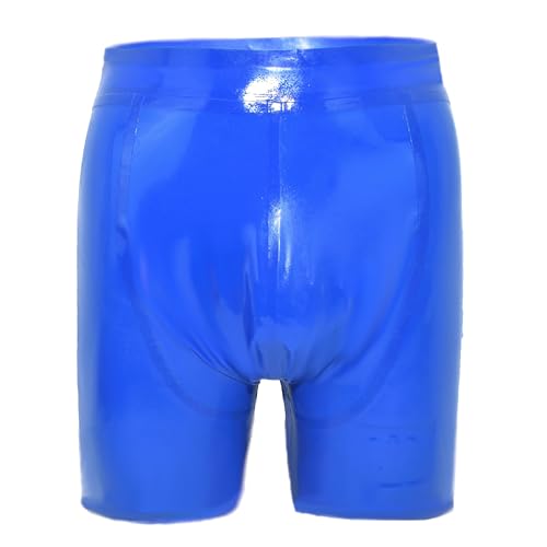 Calzoncillos tipo bóxer de látex en color azul, cintura alta y diseño artesanal hecho a mano en talla S.