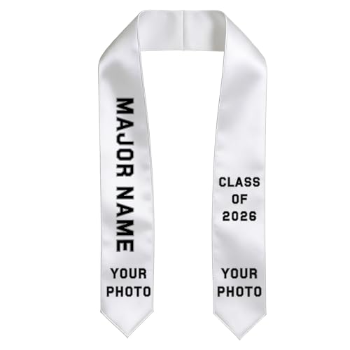 Image of Oakazer Custom Class of 2026 Graduation Stole Personalized Honor Stole Customized Major Name Photo Grad Sash