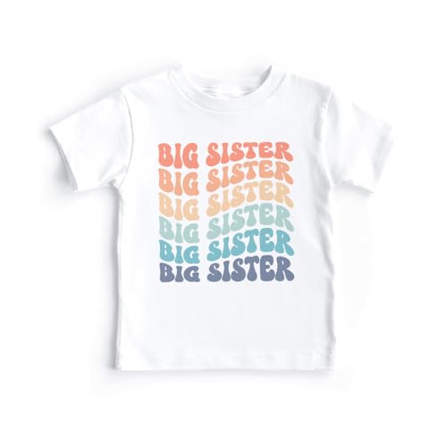 Groovy Stacked Girls Big Sister Shirt - Retro Rainbow New Big Sister - Natural Toddler Youth Tee3