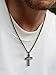 U7 Chunky Cross Necklace for Men Women, Black Stainless Steel Rope Chain Christian Cross Necklaces Pendant
