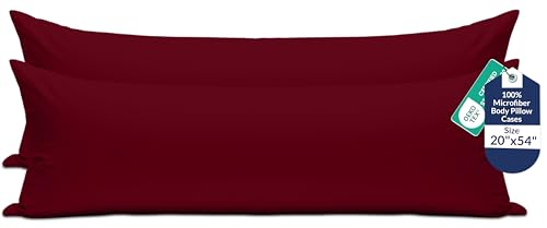 Image of ROYALE LINENS Body Pillow Cover - Double Brushed 1800 Microfiber - 20 inchx54 inch with Hidden Zipper Closure - Wrinkle & Fade Resistant - Super Soft Body Pillowcase 2 Pack (Burgundy, Pack of 2)