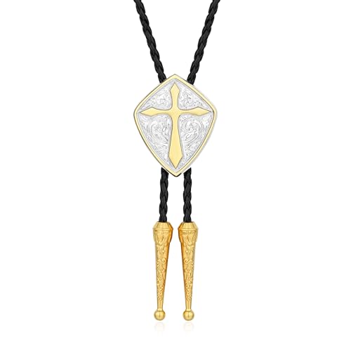 Image of Western Cowboy Bolo tie for Men Women Gold Silver Death Skull Moth Cross Bolo Tie Christmas Deer Rooster Wolf Necktie Gift