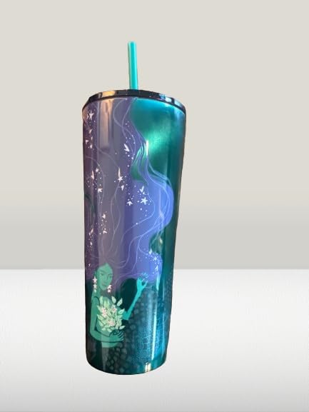 Starbucks Siren Stainless Steel Cold Cup, 24 oz, Reusable Double-Wall Tumbler with Straw and Lid, Metallic Purple Green, Lightweight and Sweat-Resistant