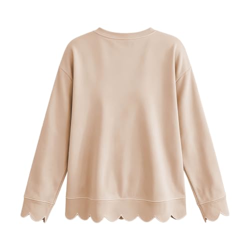 Oversized Crewneck Sweatshirt for Women Scalloped Casual Pullover Tops - image 5