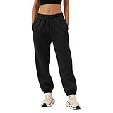 Pantalones Mujer Color Liso con Bolsillo - Pantalón Jogger Mujer Cintura Elástica Chandal Pantalones para Exteriores Elasticos Deportiva Pants Anchos Elegante Negro L