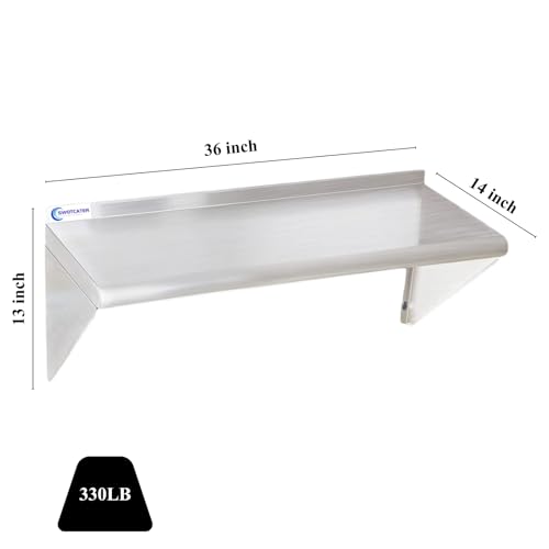 Image of 2 Pack Stainless Steel Shelf 14 inchx36 inch 330LB, Commercial Stainless Steel Shelves Wall Mounted, Heavy Duty Metal Floating Shelving for Home Kitchen, Restaurant, Garage