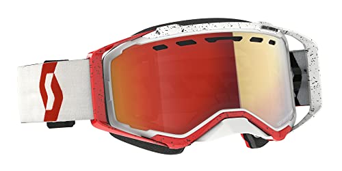 Scott Prospect Snowcross Unisex-Adult Snowmobile Goggles - White/Red Light Sensitive/Red Chrome/One Size