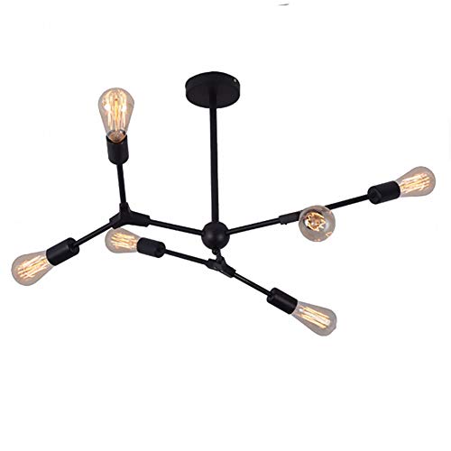 Chandelier Spoutnik noir à 6 branches avec douilles E27 pour salle à manger
