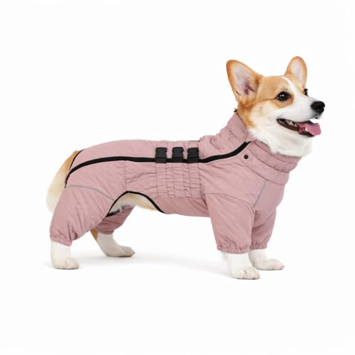 Lovelonglong Warm Dog Coat Double Layers Dog Vest, 4 Legs Covered Windproof Waterproof Reflective Warm Dog Vest Outdoor Skating Dog Costume for Corgis Dachshund Dog Lotus Pink D-M