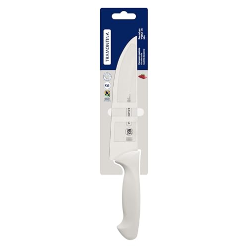 Image of TRAMONTINA Premium 7-Inch Kitchen Knife - Stainless Steel Blade & White Polypropylene Handle - Heat-Treated Edge, Ergonomic Grip, Dishwasher Safe