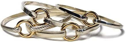 Circle Bracelet - Solid Sterling Silver and 14ktgf centerpiece - Hook closure - One of a Kind - Ships Priority