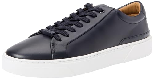 BOSS Mens Gary Tenn Gary Leather Low-top Trainers with Branded lace Loop Size 9 Dark Blue