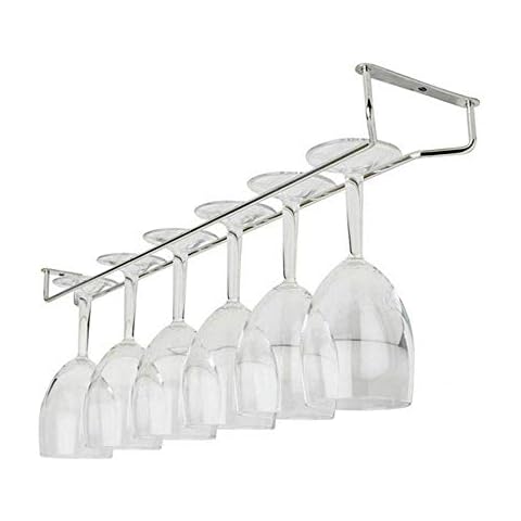 Hebudy Wine Glass Rack, Under Cabinet Wine Rack Stainless Steel Wine Hanging Rack Glass Holder Chrome Finish Stemware Holder for Bar Kitchen 1 PC (21 inch) Cover