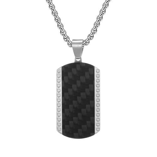 Collier homme acier inoxydable pendentif bicolore plaque aspect carbone
