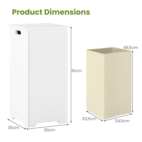 HOMASIS Cubo para la colada de 35 l/28 l, cesto para la colada con tapa de madera, cesta para la ropa sucia, ahorra espacio para la colada, 30 x 30 x 61 cm, blanco (modelo 2, con bolsillo) - imagen 3