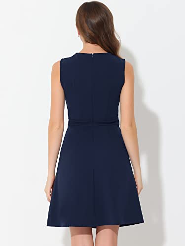 Image of Allegra K Women's Work Dress Round Neck Solid Color Sleeveless A-Line Business Casual Office Dresses