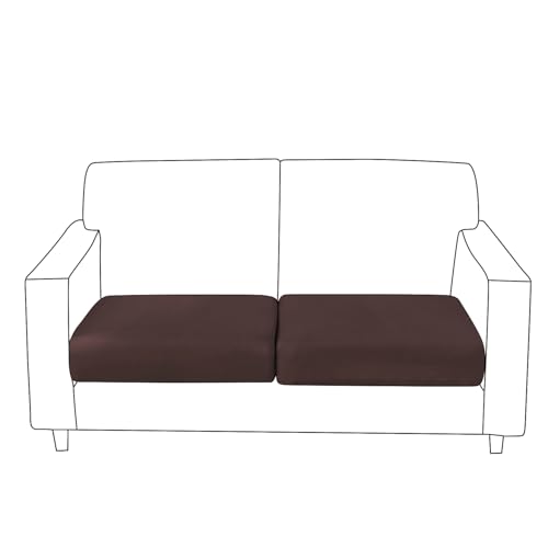 Image of HOKIPO 100% Waterproof Stretchable Elastic 140gsm Sofa Cushion Seat Cover, 2-Piece Seat Cushion Cover, Brown (AR-5352-BRN*2)