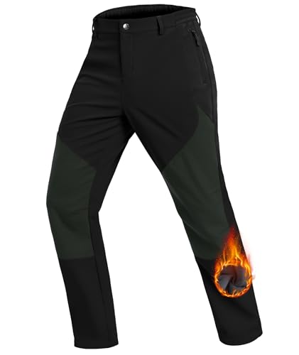 Djtnzdm Softshellhose Herren Wasserdicht Thermo Fleece Hose Winter Warm Gefüttert Outdoorhose...