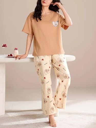 Image of Louis Luxe Womens Korean Night Dress || Full Pyjama Set || Korean Nightsuit || Women Nightwear ||Round Neck Full Sleeve Nightsuit || Loungewear || Everyday Nightdress