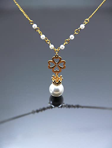 Gold Crown Necklace Handmade Chain Anime Jewelry Pearl Clower Pendant Anime Inspired Jewellery Bohemian Chain Necklaces For Women #TOP2