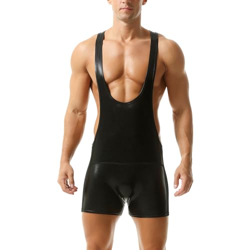 YUFEIDA Men's Athletic Supporters Classic Shiny Bodysuits Boxer Leotard Wrestling Singlet