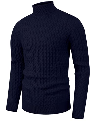 Hisir Rollkragenpullover Herren Klassischer Pullover Herren Warmer Winter Slim Fit Strickpullover Pulli Männer Bequem Weich Strick-Pulli für Männer mit Rollkragen (Marineblau L)