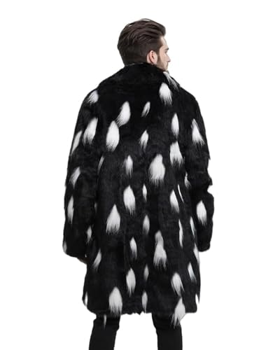 Image of UMREN Mens Warm Leopard Faux Fur Coats Jacket Long Luxury Overwear Parka Cardigans