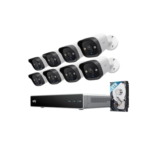 eufy PoE NVR Security System E40,24/7 Recording,16CH, 2TB HDD, 8 4K Bullet Cams, Wired Outdoor Cam, 4K UHD, 122° FOV, Color Night Vision,AI Detection