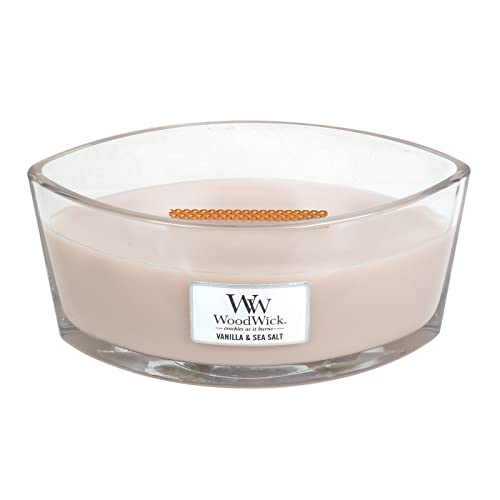 WoodWick Vanilla & SEA Salt, Highly Scented Candle, Ellipse Glass Jar with Original HearthWick Flame, Large 7-inch, 16 oz