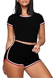 Nimsruc 2 Piece Outfits for Women Sexy Summer Biker Shorts Sets Casual Short Sleeve Bodycon Active Wear Matching Tracksuits Black S