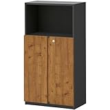 オフィスコム 法人様向け ペスパ2.0 木製キャビネット 3段 2段古木調扉 鍵付 ミドルタイプ 幅600×高さ1148mm PESPA-CB-3T2DKB
