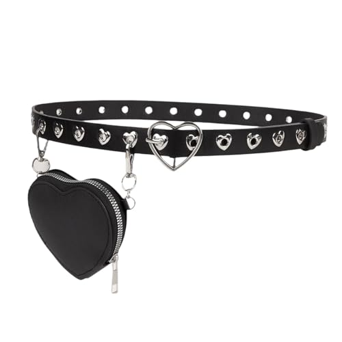 misppro Love Heart Pin Buckle Belt Women Waist Belt with Detachable Small Pouch Stylish Lady Punk Belt Waistband for Jackets Street Black3
