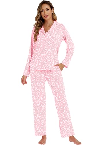 LUBOT Womens Bamboo Viscose Pajamas Set Cooling Super Soft 2 Piece PJ Set Button-Down Long Short Sleeve Sleepwear S-XXL3