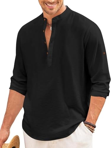 Image of ROYALSCOUT Men's Short Kurta | Solid Mandarin Collar Full Sleeve Pullover Style Kurta | Regular Fit Casual Ethnic Wear for Men