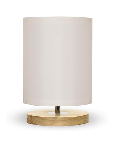 Image of Homesake Small Pine LED Table Lamp-Wooden Bedside Lamp Simple Bedroom Light Linen Shade Mini Desk Lamp Nightstand Lamps for Bedroom, Living Room, Gift, (Clip Off-White Shade)