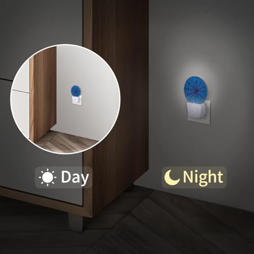 Image of Blue Spider Web Plug-in Led Night Light with Auto Dusk to Dawn Sensor for Boys Girls Room Decor, Wall Lamp Nightlights for Hallway,Bedroom, Kids Room, Kitchen, Stairway, (0.5W, 2 Pack)