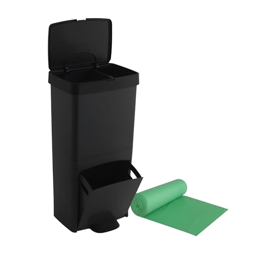 SP Berner Pack Cubo de basura o reciclaje 70L VERTICAL, 2 compartimentos, Papelera residuos INCLUYE rollo 20 bolsas de basura de 40l
