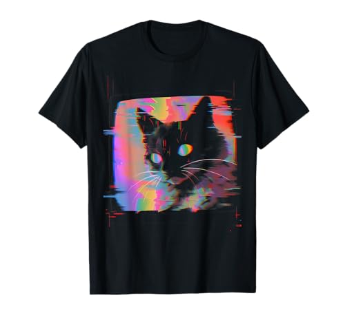 Psychedelic Trippy Glitch Cat | 80s 90s Vaporwave Synthwave T-Shirt