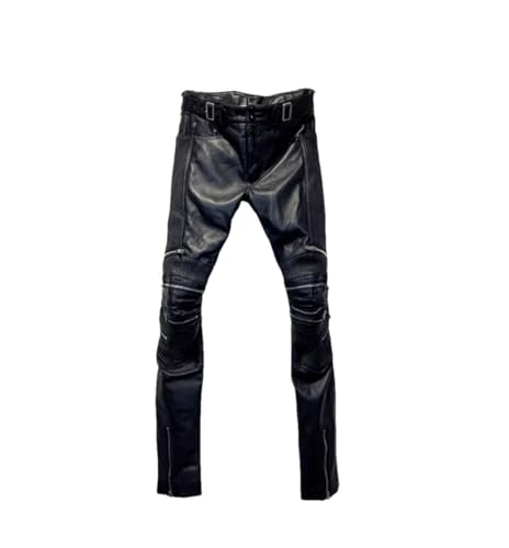 Men's PU Leather Patchwork Pants Skinny Fit Zipper Design Streetwear Trousers
