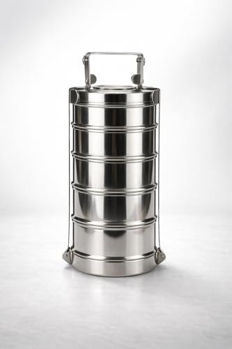Image of WEKTU Stainless Steel Tiffin Box, 5 Tier Lunch Container with Locking Clips, Leak-Resistant Food Storage for Office, School and Travel