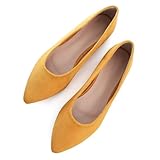ChaiRong Zhou Casual Flats for Women Soft Suede Slip on Pointy Toe Ballerina Shoes Comfortable Walking Flats, Yellow US 8