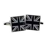 Black & White Square Union Jack Design Square Cufflinks, Presented in a Personalised Engraved Box