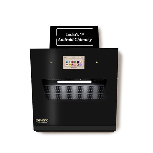 Image of Beyond Appliances Eris 60cm Auto Clean Slant Kitchen Chimney | 1500 CMH Suction | Filterless | Smart Touchscreen Display | Touch Control | Black | PAN INDIA SERVICE