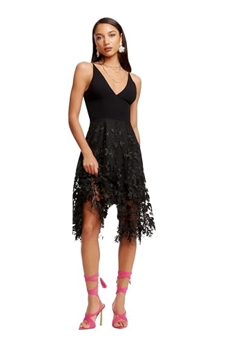 Image of Dress the Population Women's Darleen Sleeveless Plunging Neckline Fit and Flare Midi Dress
